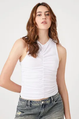 Women's Ruched Tank Top in White, XL