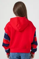 Girls Striped Combo Hoodie (Kids) in Red/Blue, 9/10