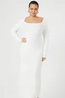 Women's Ribbed Knit Maxi Dress in Vanilla, 1X