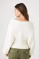 Women's Boucle Knit Boat Neck Sweater in Vanilla, XL