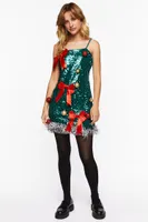 Women's Sequin Christmas Tree Dress in Green/Red, XS