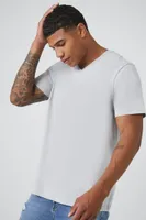 Men Cotton V-Neck T-Shirt in Light Grey, XS