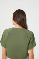 Women's Button-Sleeve Cropped T-Shirt in Olive Small