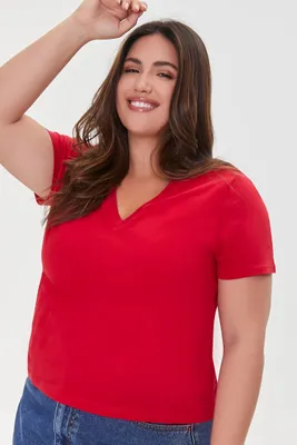 Women's Basic V-Neck T-Shirt in Red, 1X