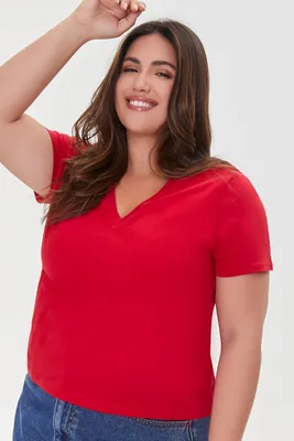 Women's Basic V-Neck T-Shirt in Red, 2X