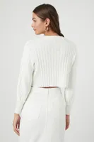 Women's Cropped Rib-Knit Sweater in Ivory Large