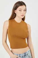 Women's Cropped Sweater-Knit Tank Top in Cigar Large