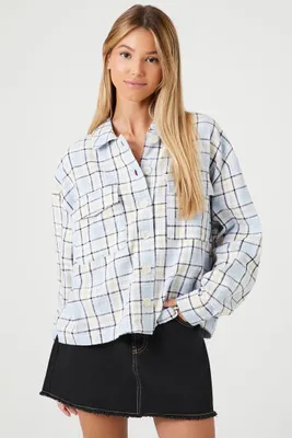 Women's Plaid Drop-Sleeve Shirt in Blue Large