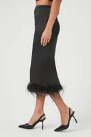 Women's Feather-Trim Maxi Skirt in Black Large