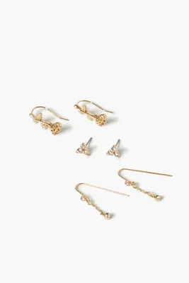 Women's Rose Stud & Drop Earring Set in Gold