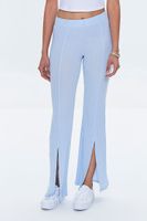 Women's Ribbed Split-Hem Pants in Sky Blue Medium