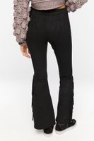 Women's Faux Suede Fringe Flare Pants in Black Small