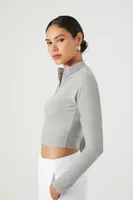 Women's Zip-Up Mock Neck Crop Top in Heather Grey, XL