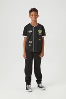 Kids Racecar Patch Baseball Jersey (Girls + Boys) in Black, 9/10