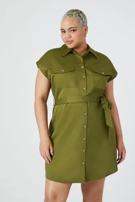 Women's Mini Shirt Dress in Olive, 0X