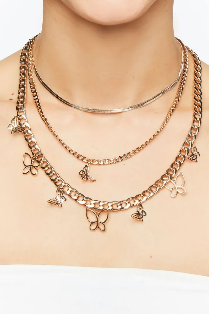 Buy Forever 21 Butterfly Pendant Layered Necklace online