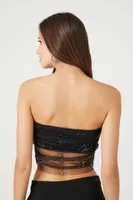 Women's Sequin Mesh Tube Top in Black, XL