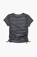 Girls Striped Drawstring Top (Kids) in Black/White, 9/10
