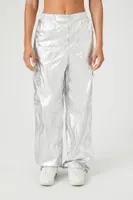 Women's Metallic Cargo Pants in Silver Large