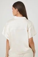 Women's Satin Snap-Button Shirt in Whisper White Large