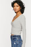 Women's V-Neck Button-Front Crop Top in Heather Grey Small