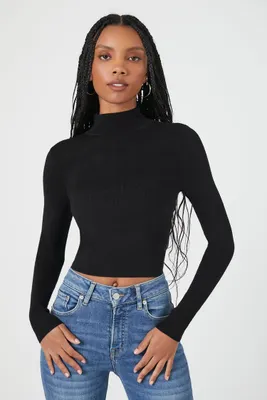 Women's Fitted Mock Neck Sweater in Black Large