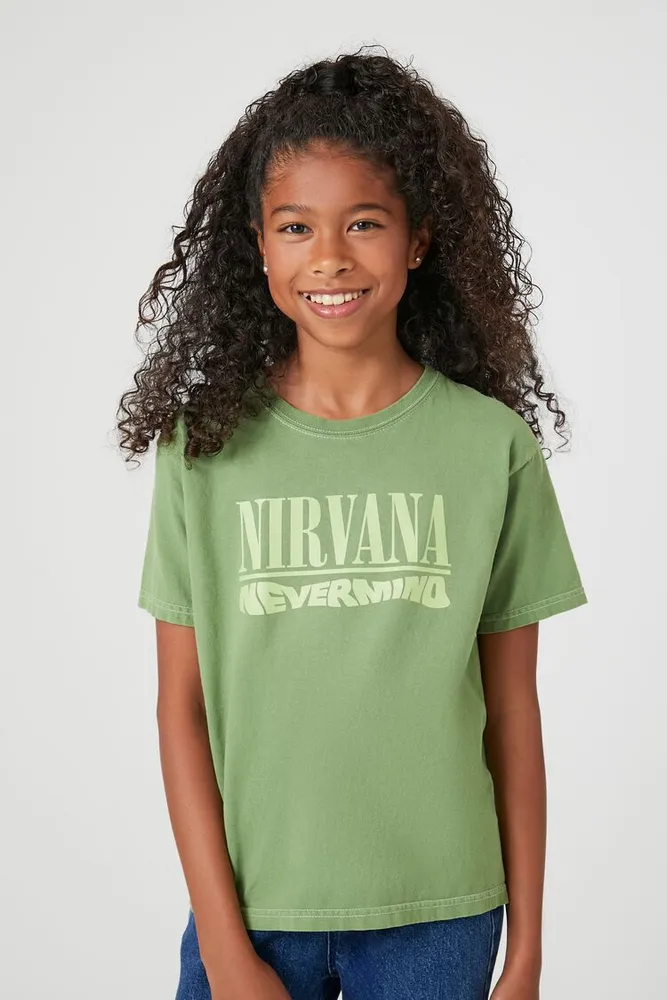 Girls Nirvana Graphic T-Shirt (Kids) in Green, 5/6