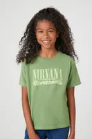 Girls Nirvana Graphic T-Shirt (Kids) in Green, 5/6