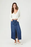 Women's Split-Front Denim Maxi Skirt Medium Denim,