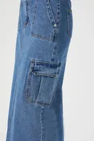 Women's Denim Cargo Midi Skirt in Dark Denim, XS