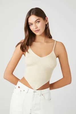 Women's Ribbed Sweater-Knit Cropped Cami in Sandshell Large