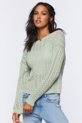 Women's Pointelle Twist-Back Sweater in Sage Small