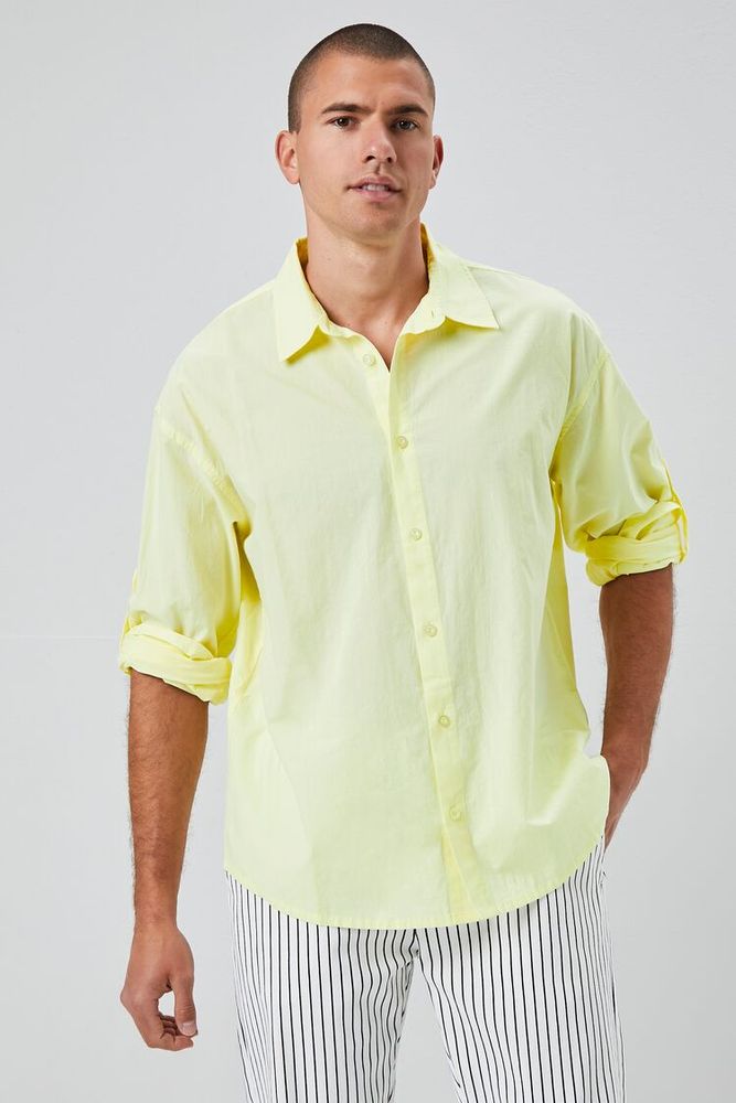 Men Long-Sleeve Buttoned Shirt in Light Yellow Large