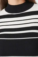 Women's Striped Mock Neck Sweater Black/White