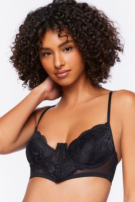 Women's V-Hem Lace Underwire Bra in Black Small