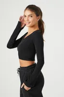 Women's Active Seamless Long-Sleeve Crop Top in Black Medium