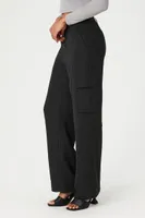 Women's Chiffon Cargo Straight-Leg Pants in Black, XS