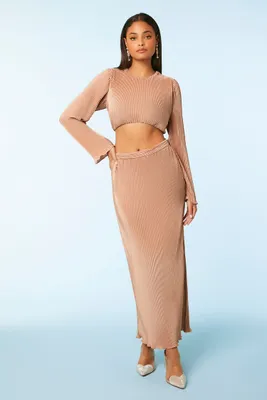 Women's Ribbed Top & Maxi Skirt Set in Rose Gold, XL