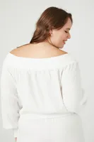 Women's Gauze Off-the-Shoulder Top in White, 3X