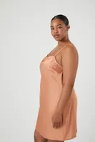 Women's Satin Cowl Mini Slip Dress in Toasted Almond, 0X