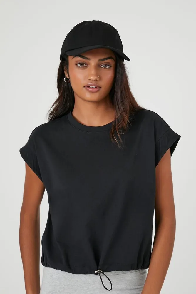 Forever 21 Women's Cropped Toggle Drawstring T-Shirt in Black Medium