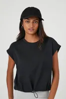 Women's Cropped Toggle Drawstring T-Shirt in Black Small