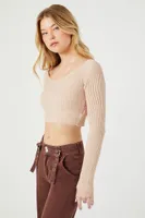 Women's Cropped Rib-Knit Sweater in Tan Small