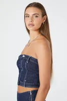 Women's Striped Denim Tube Top in Dark Denim Medium