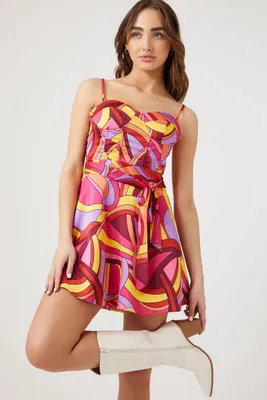 Women's Abstract Print Bustier Mini Dress in Pink Small