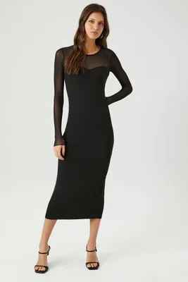 Women's Mesh Bodycon Midi Dress in Black Medium
