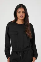 Women's Waffle Knit Pocket Pullover in Black Medium