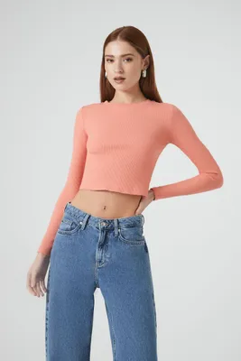 Women's Ribbed Knit Crop Top in Seashell Small