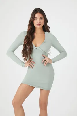 Women's Plunging Bodycon Mini Dress in Green Haze Small