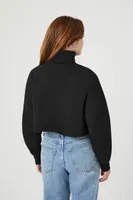 Women's Cropped Turtleneck Pullover in Black Medium